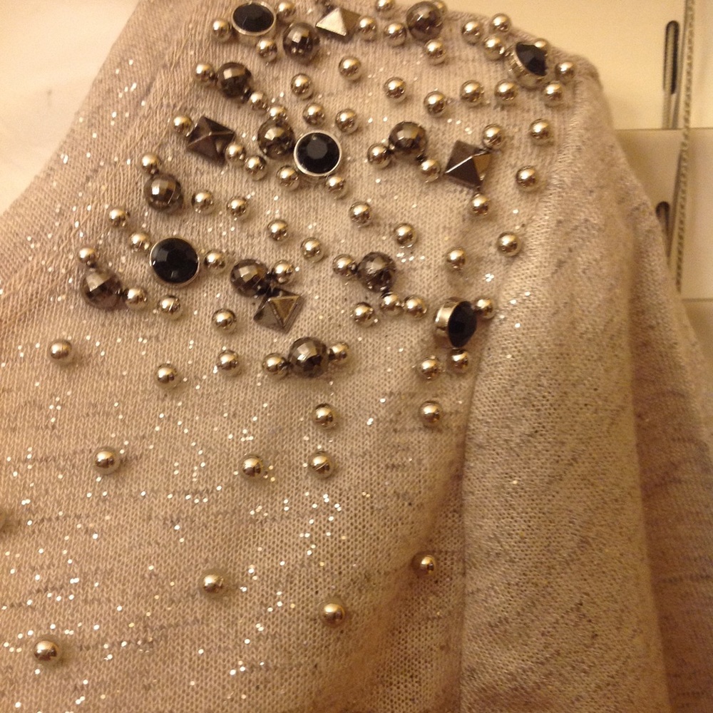 Glitzy Oatmeal Colored Embellished Top Wow. 